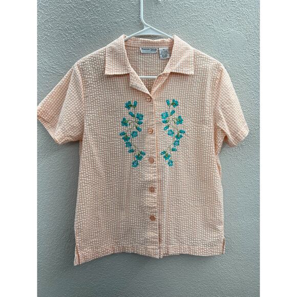 Womens Madison Taylor Shirt Size Petite Large Plaid Short Sleeve Button Up - Picture 1 of 12